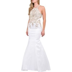 Jovani White and Gold Prom Dress